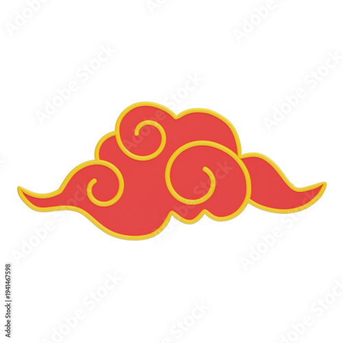 Traditional East Asian auspicious cloud symbol with vibrant red and yellow outline, representing good fortune and blessings in cultural art and design