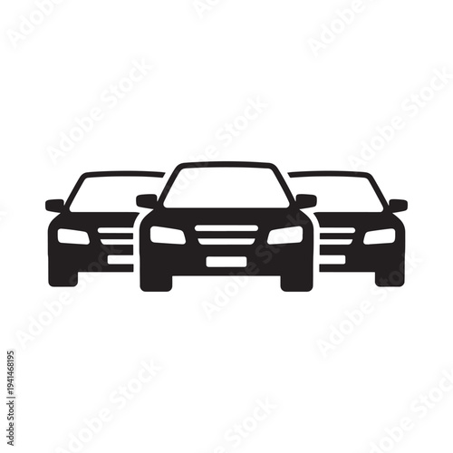 Black and white silhouette illustration depicting three cars in a row
