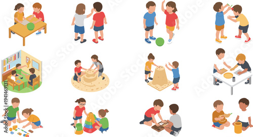 Set of various colorful doodle style sofas and couches for interior design and home furniture decoration projects