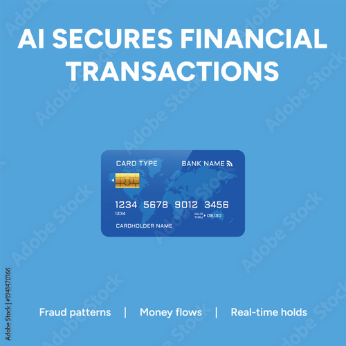 Ai secures financial transactions with a credit card illustration graphic design for banking and online payment security solutions effectively.