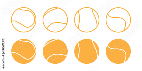 A vector icon set of tennis and padel balls, showcasing both filled and outline styles for sports design. Tennis ball. Icon .Tennis ball icon vector logo design flat style. Tennis Ball icon vector