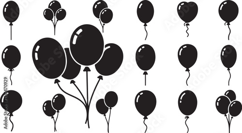 Black Balloons Floating in Air on White Background Illustration