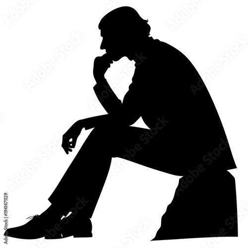 minimalist thinker silhouette sitting on chair contemplative man vector