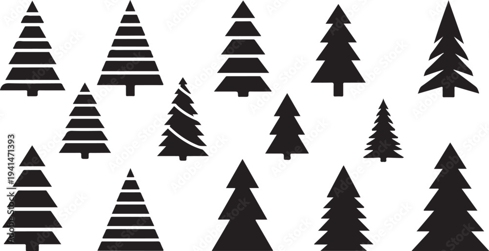 Obraz premium Black Christmas Trees on White Background Pattern Design