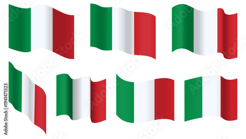 Italy flag set, Italy waving vector flag collection. Isolated on transparent background. Illustration. Design element for banner, presentation, sale, discount, advertisement, web.