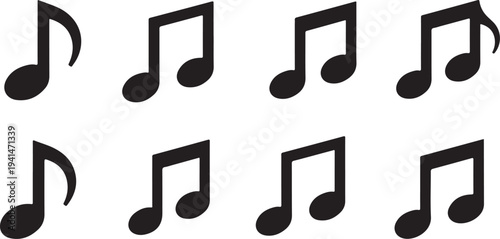 Black music notes on a white background pattern design