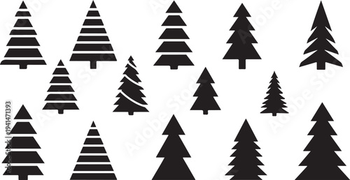 Black Christmas Trees on White Background Pattern Design