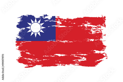Taiwan flag painted with a brushstroke. Abstract concept. National flag in grunge style.