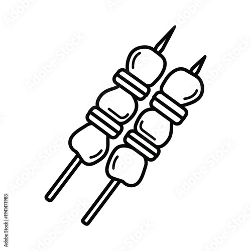 Grilled meat on skewers linear icon. barbecue cartoon vector illustration isolated on white background.