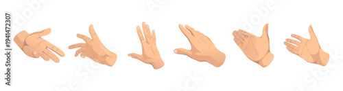 Giving or taking hand gestures. Vector interaction, request or offering. Isometric isolated arms elements. Communication and digital interaction, UI objects and educational materials