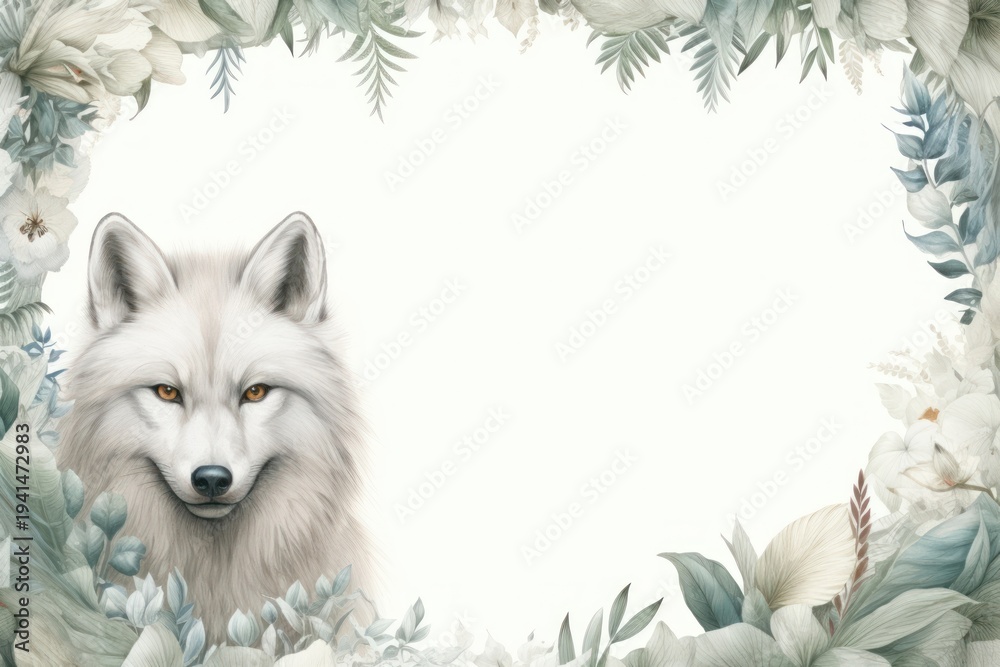Fototapeta premium Realistic vintage drawing of artic fox border mammal animal wolf.