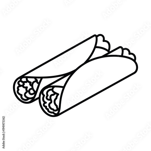 Two delicious burritos wrapped in tortilla paper, Mexican food vector illustration