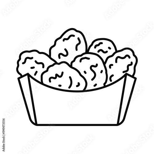 Pile of chicken nuggets in a paper box line art illustration on white background