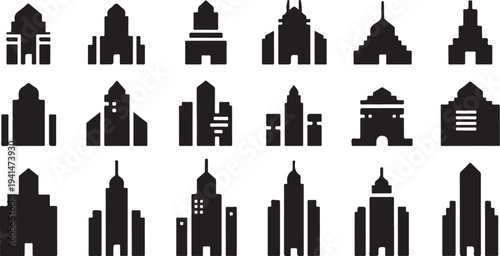 City Skyline Silhouettes on White Background Vector Illustration Set