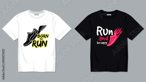 Running tshirt. print template for sport clothes marathon sneakers