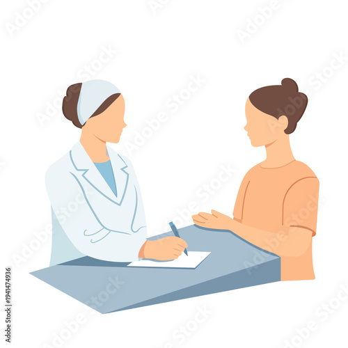 Female doctor consulting patient at clinic medical appointment healthcare vector illustration