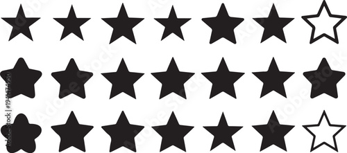 Black and white star rating symbols on clean background