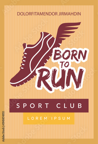 Sport club poster. running sneakers stylized illustration for placard design with place for text