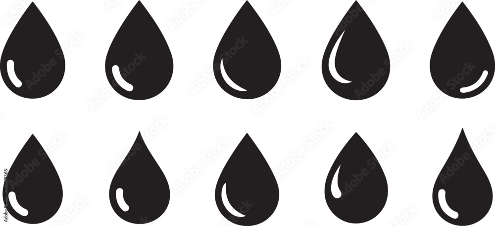 Fototapeta premium Black water droplets on a white background illustration design