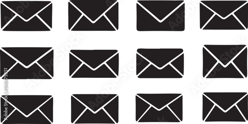 Seamless pattern of white envelopes on black background