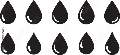 Black water droplets on a white background illustration design