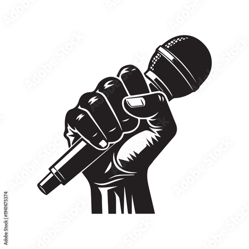 Vector illustration of hand holding microphone