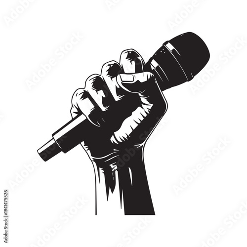 Vector illustration of fist holding microphone