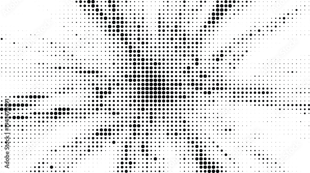 Fototapeta premium Explosive radial starburst halftone design concept with black dots texture and high-contrast impact lines for energetic comic and pop-art visuals.