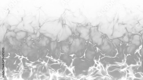 Atmospheric fire halftone design concept with black dots texture and gritty organic patterns for dramatic artistic background transitions.