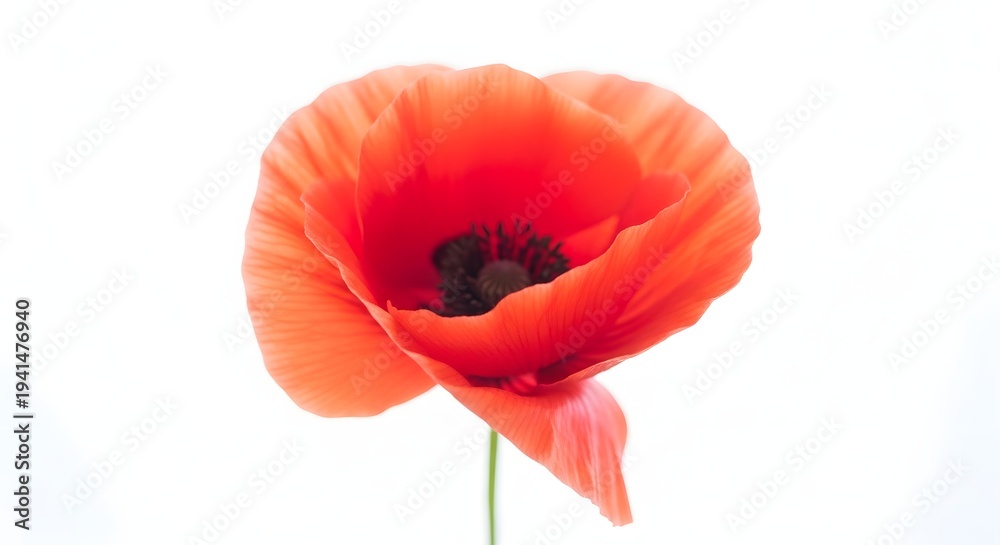 Obraz premium Red tulip and red poppy isolated on white background with single flowers in bloom