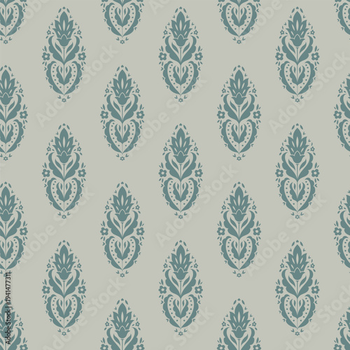 Teal Blue Folk Floral Medallion Pattern