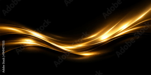 Abstract a captivating and dynamic visual, where golden light gracefully dances against a black expanse, evoking elegance and energy.