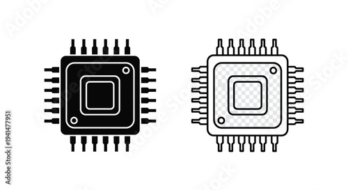 Microchip illustrations a solid black version and a line drawing