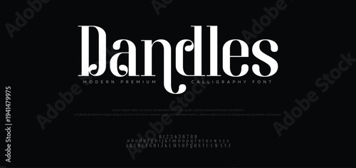 Dandles, Abstract Fashion font alphabet. Minimal modern urban fonts for logo, brand etc. Typography typeface uppercase lowercase and number vector illustration.
