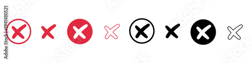 red cross x vector icon. no wrong symbol. delete, vote sign. graphic design element set on white background
