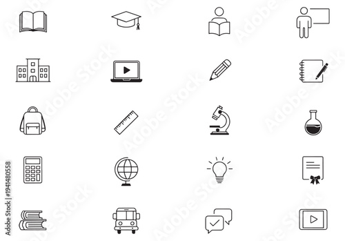 Essential education icons for learning and teaching resources