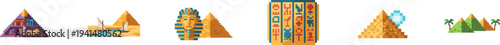 Large collection of ancient Egyptian icons and pyramids vector.