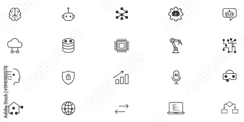 Icons representing modern technology and artificial intelligence concepts
