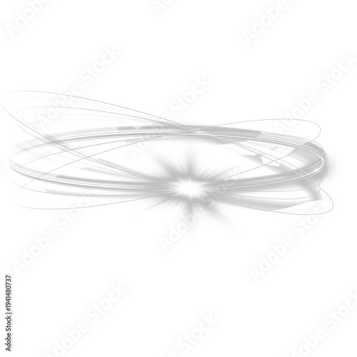 Glowing White Circular Light Streaks with Bright Starburst Center on Transparent Background