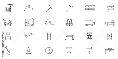 Construction icons set for building and renovation projects