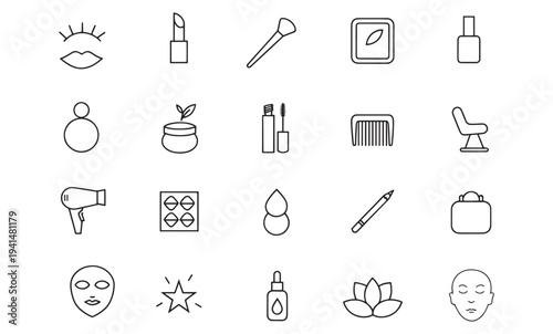 Collection of beauty and makeup icons for skincare and cosmetics branding