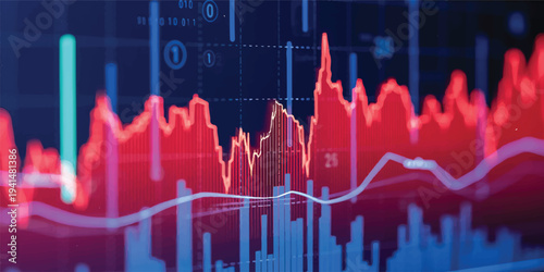 A digital blue vector illustration showing a financial heart beat cardiogram wave on a computer monitor screen as a data line chart for growth in forex trading and the business stock market