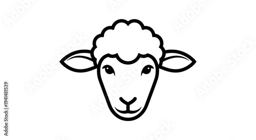 A simple black and white line art illustration of a sheep's head, facing forward with a fluffy top.