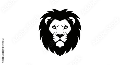 Stylized black and white illustration of a majestic lion's head facing forward with a prominent mane.