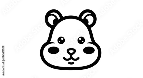 Cute black and white line art illustration of a hamster's head with big cheeks and small ears.