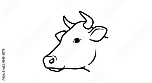 A simple black and white line drawing of a cow's head in profile.