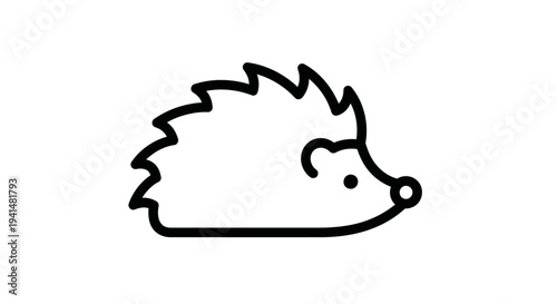 A simple black outline drawing of a cute hedgehog, facing right, with a small eye and pointy nose, on a plain white background.