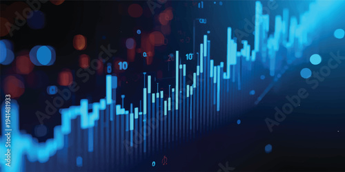 Abstract blue wave background featuring a digital financial growth chart and music equalizer vector illustration for business technology data reports