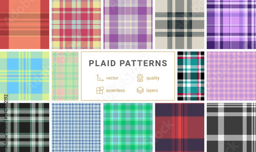 Plaid bundle designed for romantic and celebratory stationery. The pack includes coordinated tartan patterns ready for invitations, banners, and DIY gifts. Vector files scale perfectly.