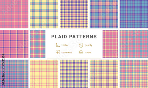 Plaid pack designed for event campaigns. Tartan patterns adapt to social media posts, e-commerce banners, and printable products. Vector structure allows reuse.